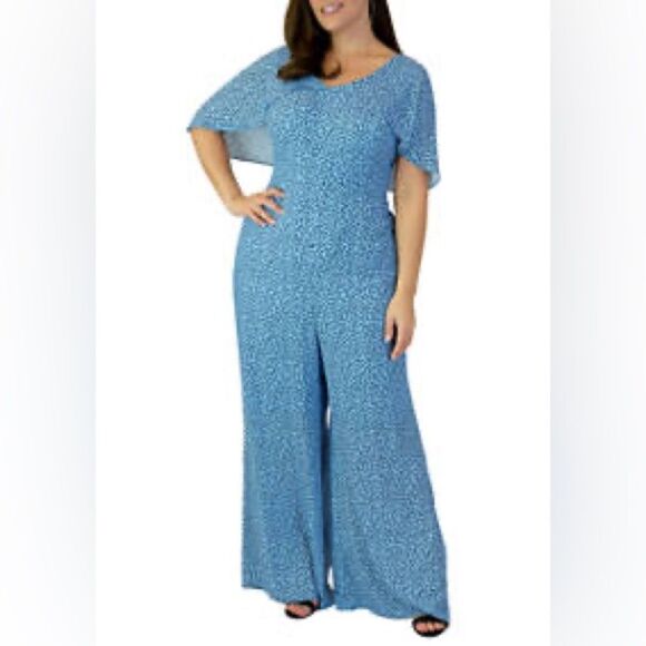 Maree Pour Toi Pants - Maree Pour Toi Georgette Polka Dot Plus Size Jumpsuit 18